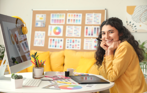girl working on a computer