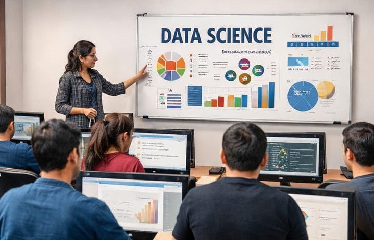 students learning data science course in computer lab