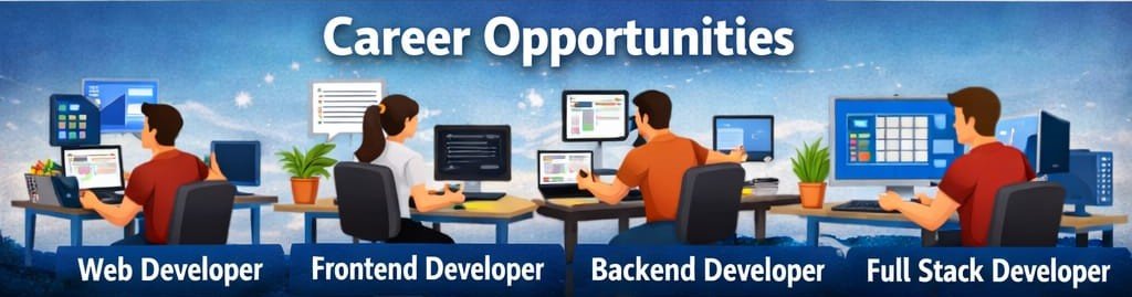 Career opportunities after full stack web development course including web developer software engineer and freelancer roles