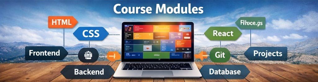 Full stack web development course modules including HTML CSS JavaScript frontend backend and database training