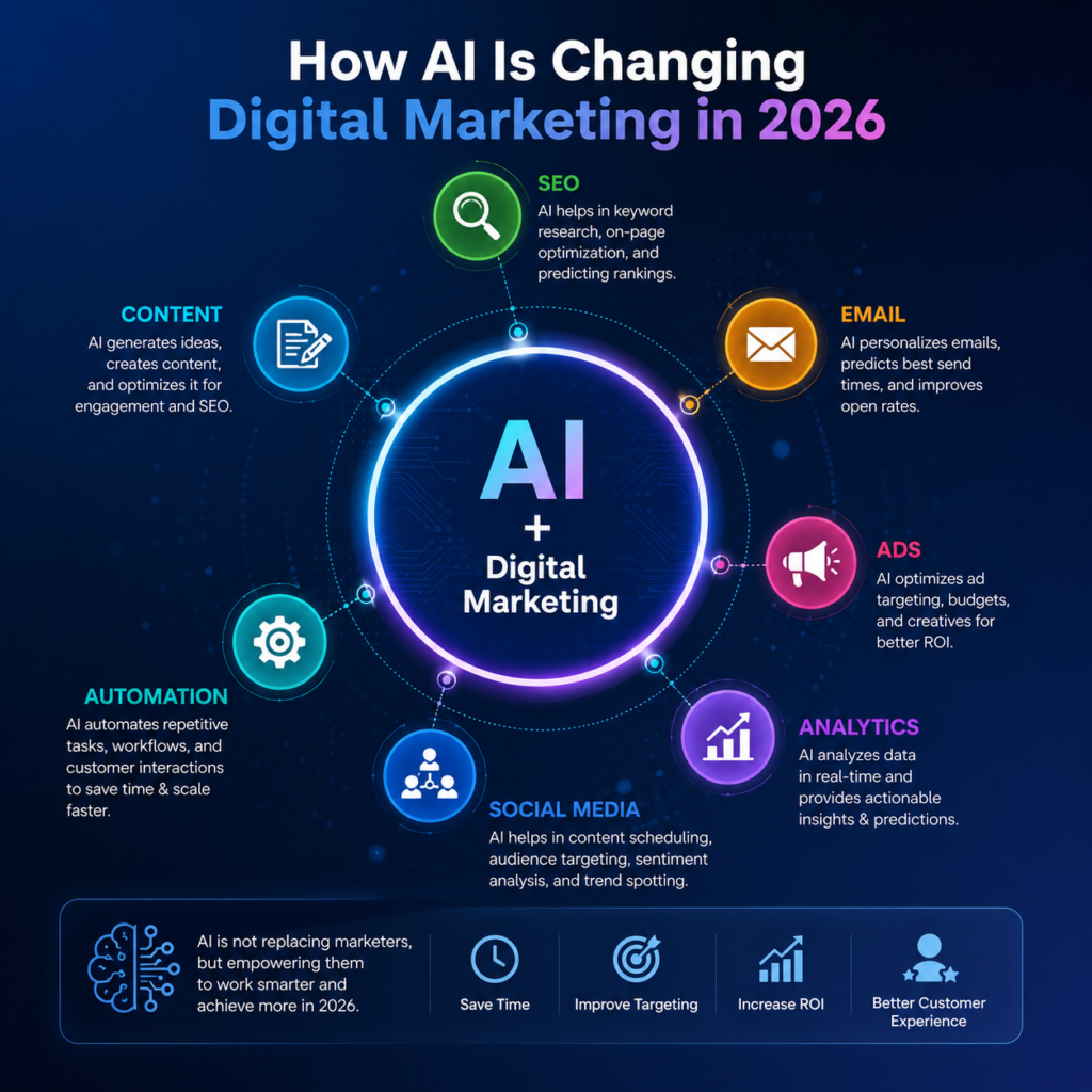 AI in digital marketing 2026 for content SEO advertising and analytics
