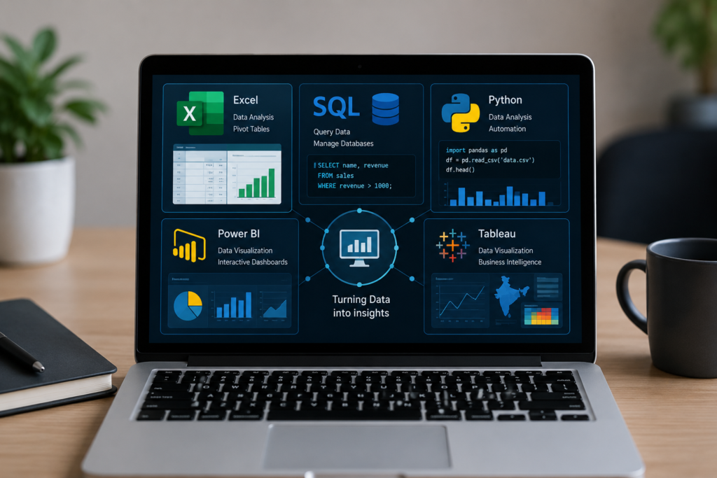 data analytics tools including Excel SQL Python and Power BI
