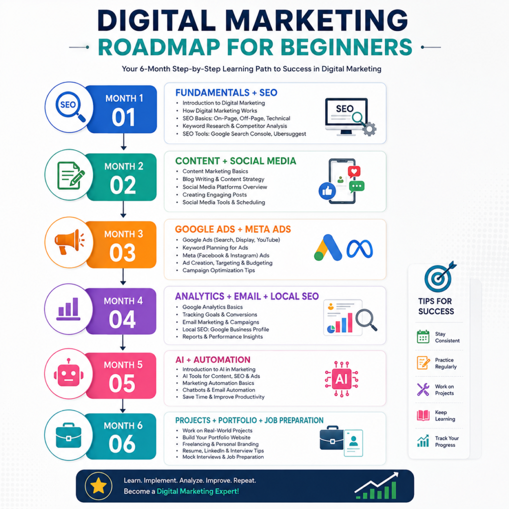 Digital marketing learning roadmap for beginners in 2026