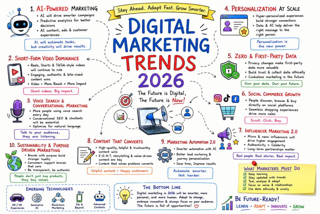 Top Digital Marketing Trends including AI, Voice Search, Video Marketing and Marketing Automation