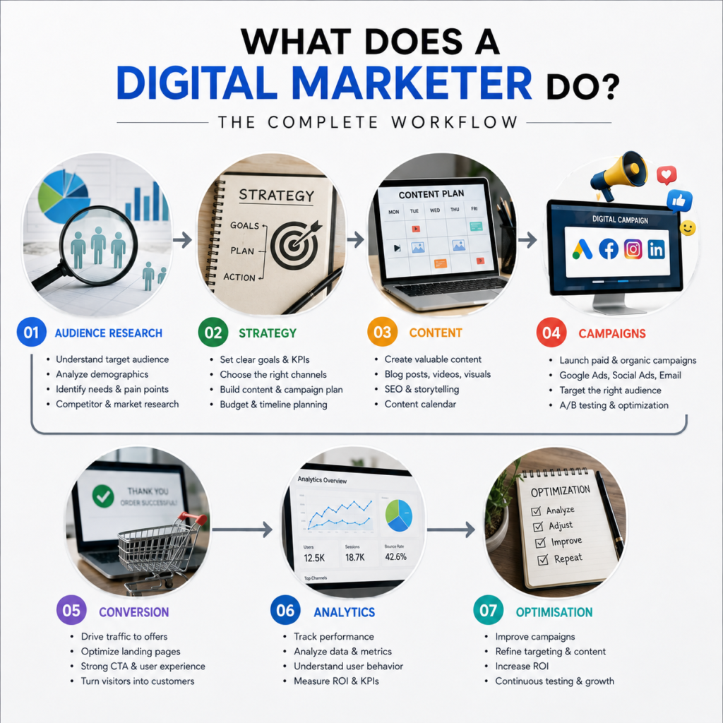 What does a digital marketer do from audience research to campaign measurement